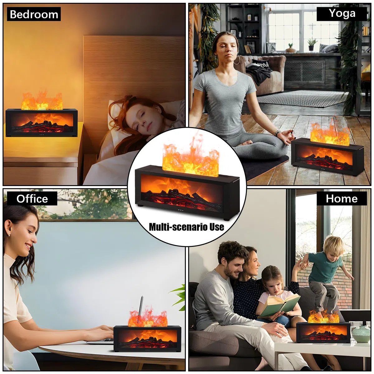 QKTYB Diffusore Di Oli Essenziali, 7 Fiamme Colorate Per Camino Diffusore Profumo Ambiente, 3 Timer Spegnimento Senza Acqua Diffusori Ambiente Elettrico Con Telecomando Per Stanza Ufficio