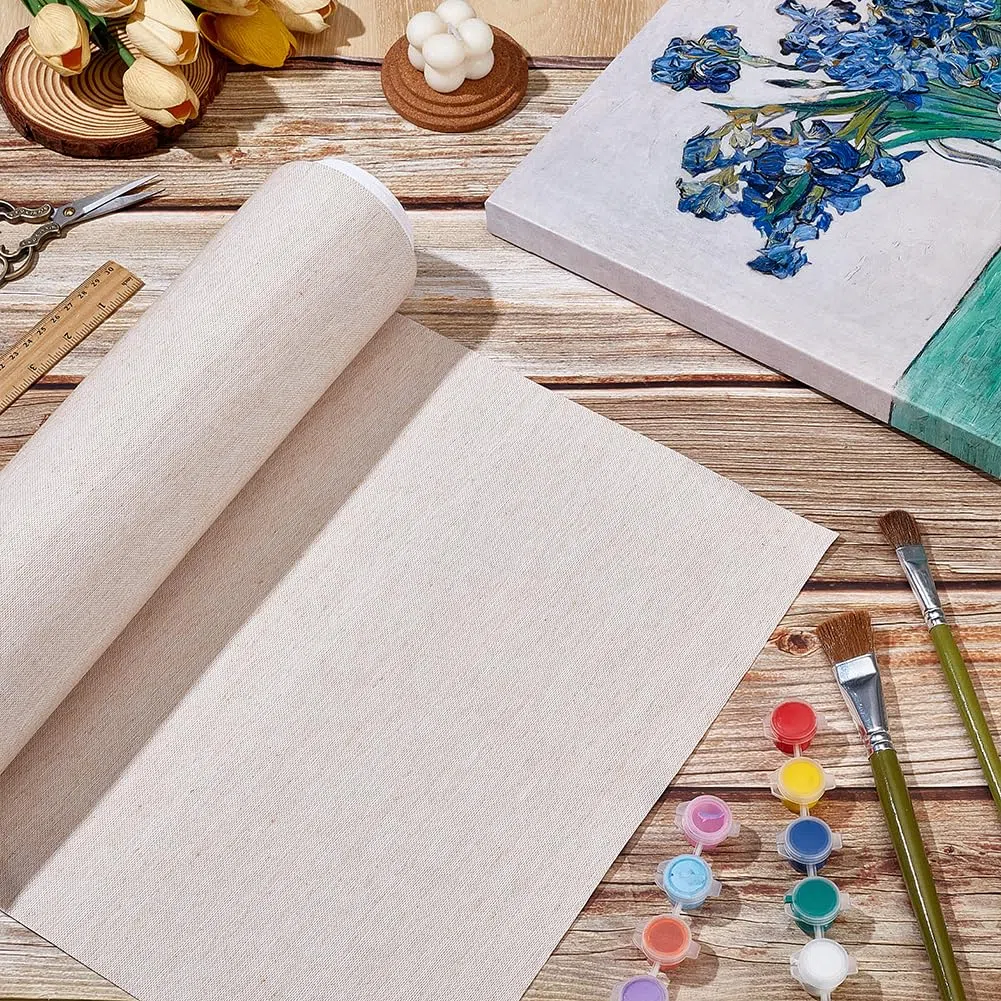 OLYCRAFT 10mx37cm Rotolo di Tela di Lino Tessuto di Tela di Lino Naturale Rotoli di Tele Flessibili con Superficie Uniforme Tele per Dipinti per Decorazioni Fai da Te con Sfondo Pittura A Olio