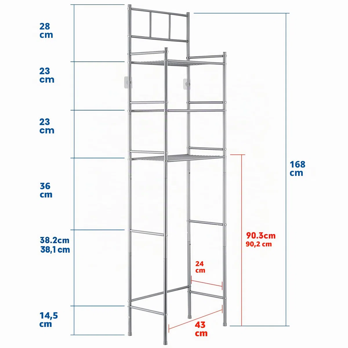 Mobile Sopra WC, Salvaspazio, 3 Ripiani Scaffale Sopra WC, Indipendente Mensola per Servizio Igienico, Mensola portaoggetti da Bagno, Grande Capacità, 46 x 26 x 168 cm, Grigio