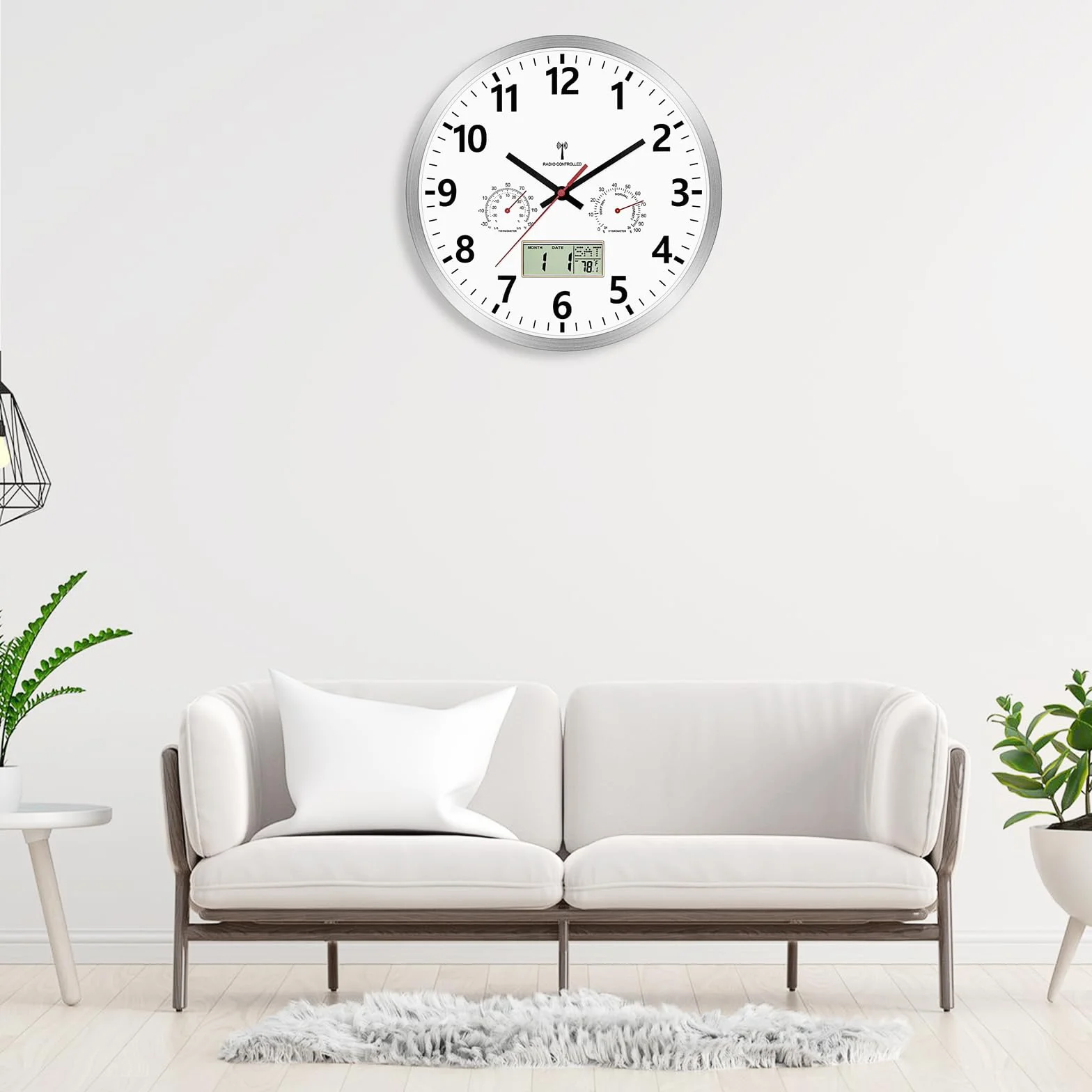 Foxtop Orologio da Parete Radiocontrollato Digitale/Analogico 30 cm con Igrometro, Termometro e Display LCD Multilingue, Silenzioso per Interni