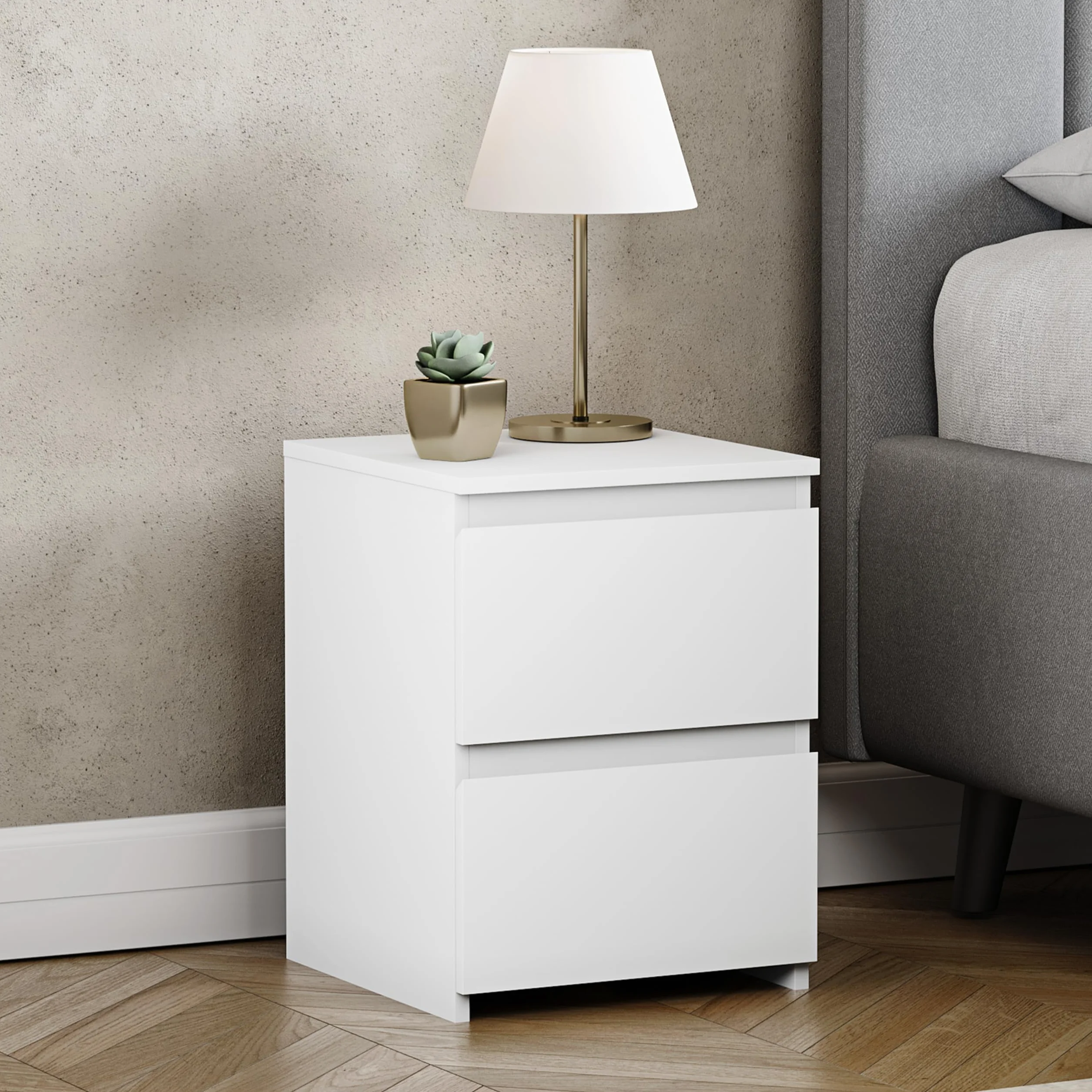 Vida Designs Denver - Comodino con 2 cassetti, colore: Bianco