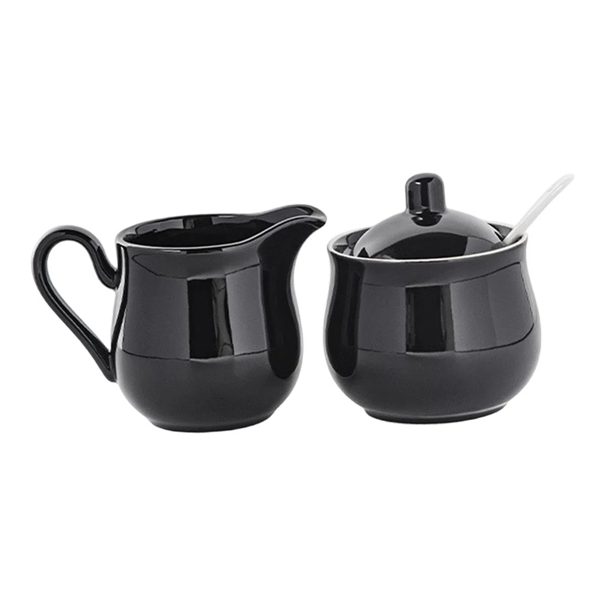 perfk Set di Zuccheriera e Lattiera in Ceramica, Zuccheriera Moderna con Coperchio e Cucchiaio, Saliera da Tavola, Robusto e Elegante, Set da Porta Sale Zucchero Caffè per Uuso Domestico, Nero