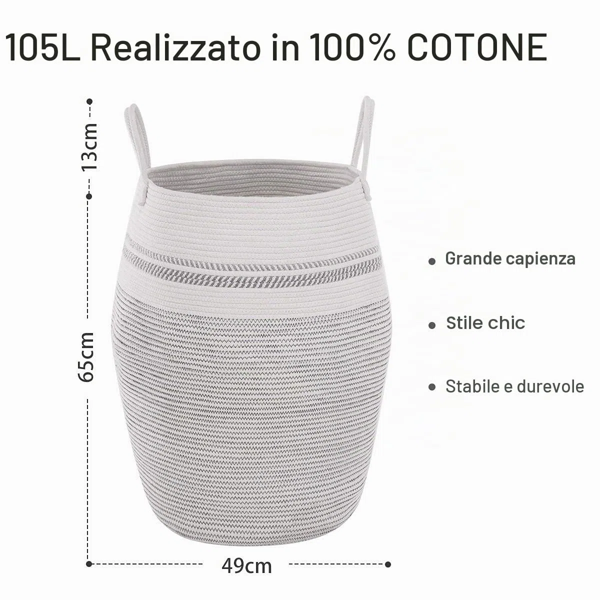 YOUDENOVA Cesto Biancheria Sporca, Intrecciato Cesta Portabiancheria Sporca Grande da 105L, Cesto Portabiancheria Intrecciato Grande con Manico