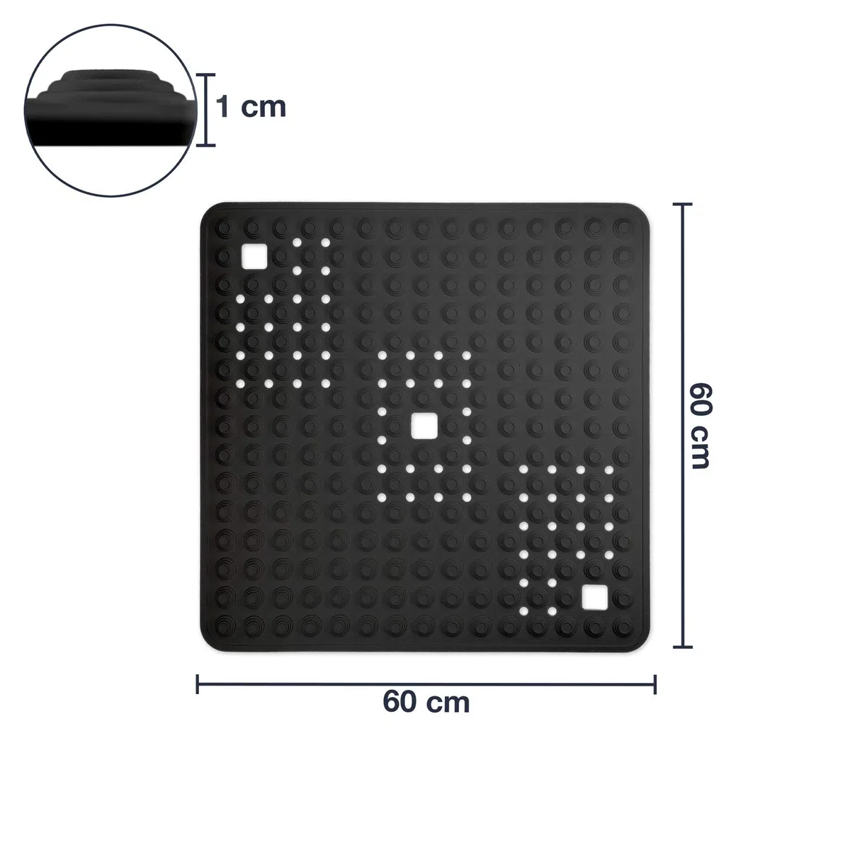 Tappetino da doccia nero/quadrato: 60x60 cm - molto antiscivolo e molto robusto - tappetino antiscivolo per doccia o bagno - lavabile a 60°C
