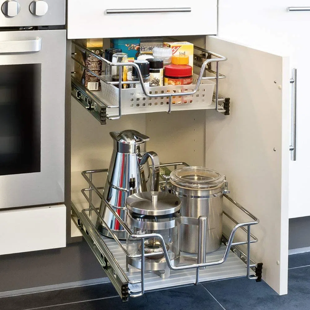 BAKAJI Cassetto Telescopico Mobili Cucina Cestello Mensola Estraibile Mobile Salvaspazio con Binario in Acciaio Inox (60 cm)