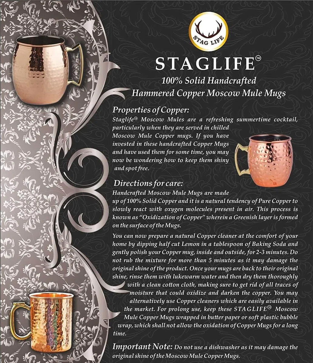 STAGLIFE - Set di 2 tazze in rame puro a nido d'ape per acqua potabile, tazze da bere, bicchieri, bicchiere alto nero solido Moscow Mule senza manico, spazzolato/grande, non foderato