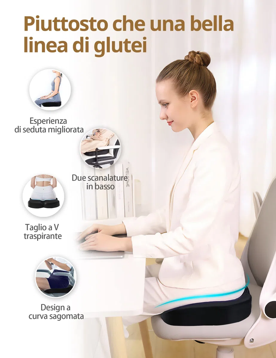 Travel Ease Cuscino Ergonomico per Sedia, Cuscino in Schiuma di Memoria Premium con Base Antiscivolo per Lungo Comfort, Cuscino di Supporto per l'anca per Sedia da Ufficio, Sedile Auto (Nero)
