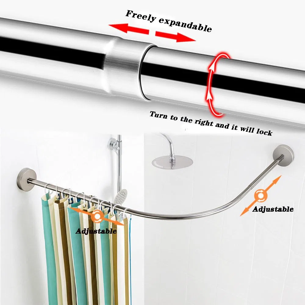 Asta per Tenda da Doccia a L in Acciaio Inox 304, Binario Doccia Angolare Estensibile Senza Foratura, Antiruggine per Bagno e Vasca, 75–95 cm x 75–95 cm