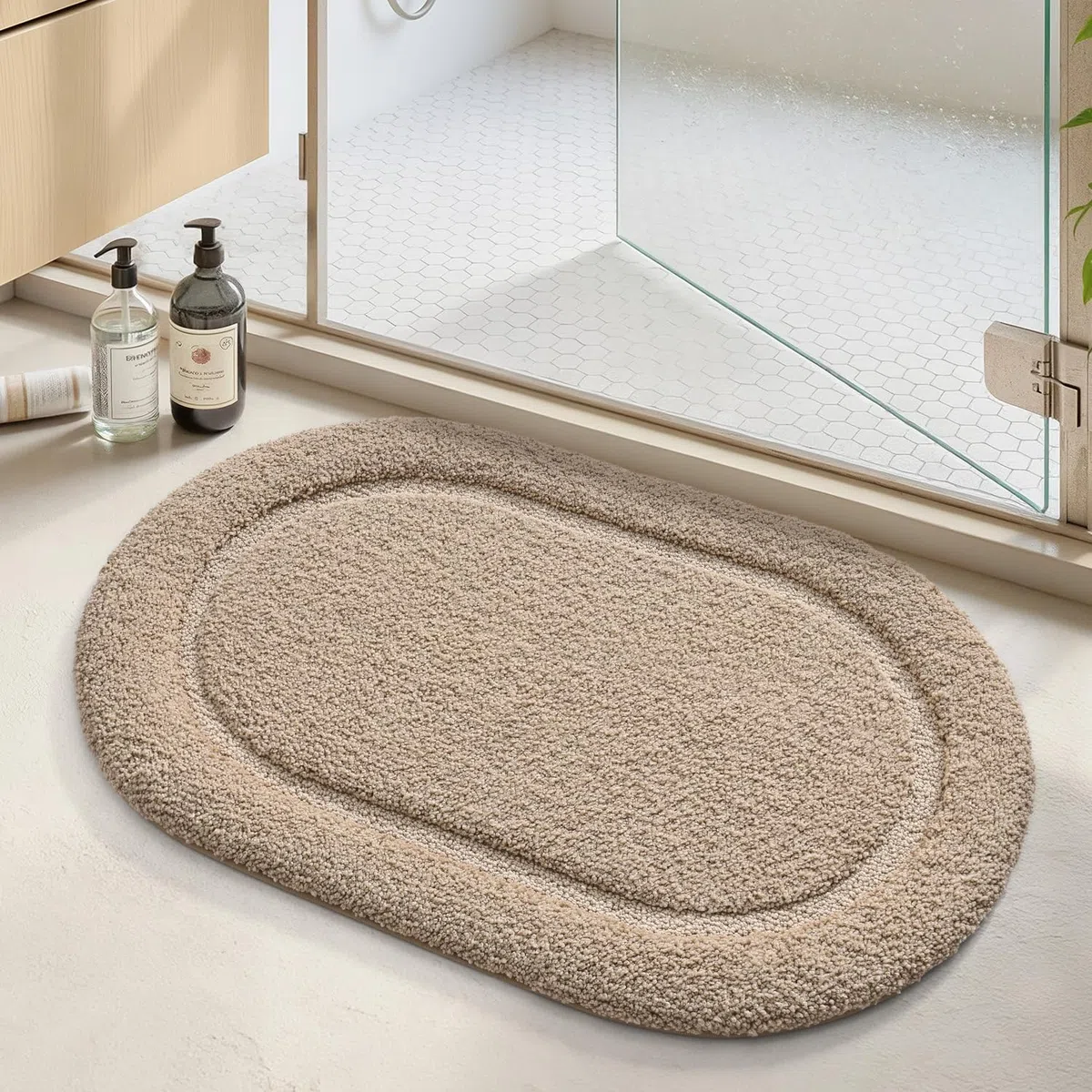 COLOR&GEOMETRY Beige Tappeto Bagno 50x80 cm, Antiscivolo, Tappetino Bagno in Morbidi, Lavabili, Tappeto Bagno Assorbente per Pavimento Del Bagno, Doccia, Lavandino, Vanità