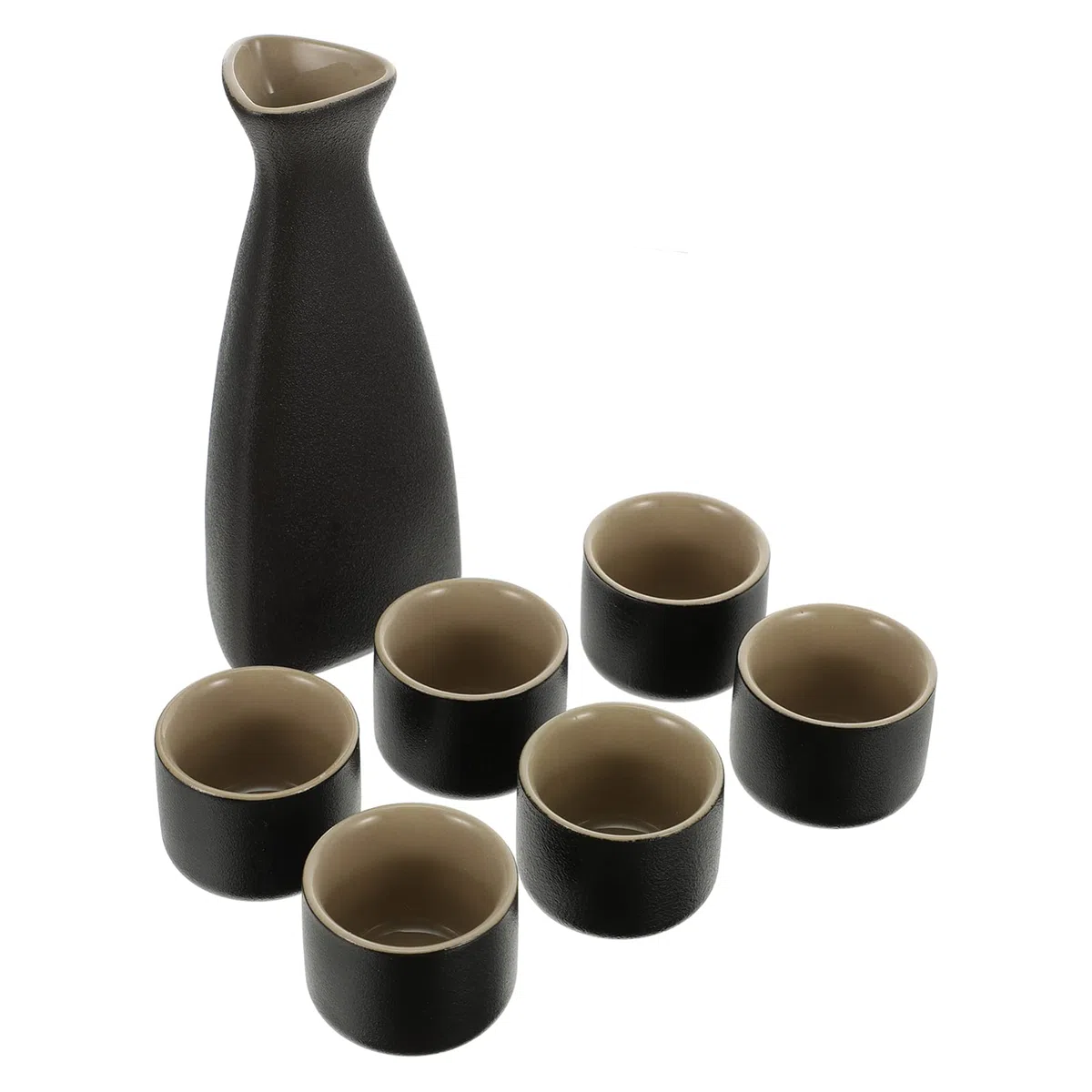 BESPORTBLE 1 Set di Ceramica Set Sake Tradizionale Giapponese Sake Set con 1 Caraffa Decanter Bottiglia di Tokkuri E 6 Ochoko Tazze per Caldo O Freddo Bene a Casa Ristorante Nero
