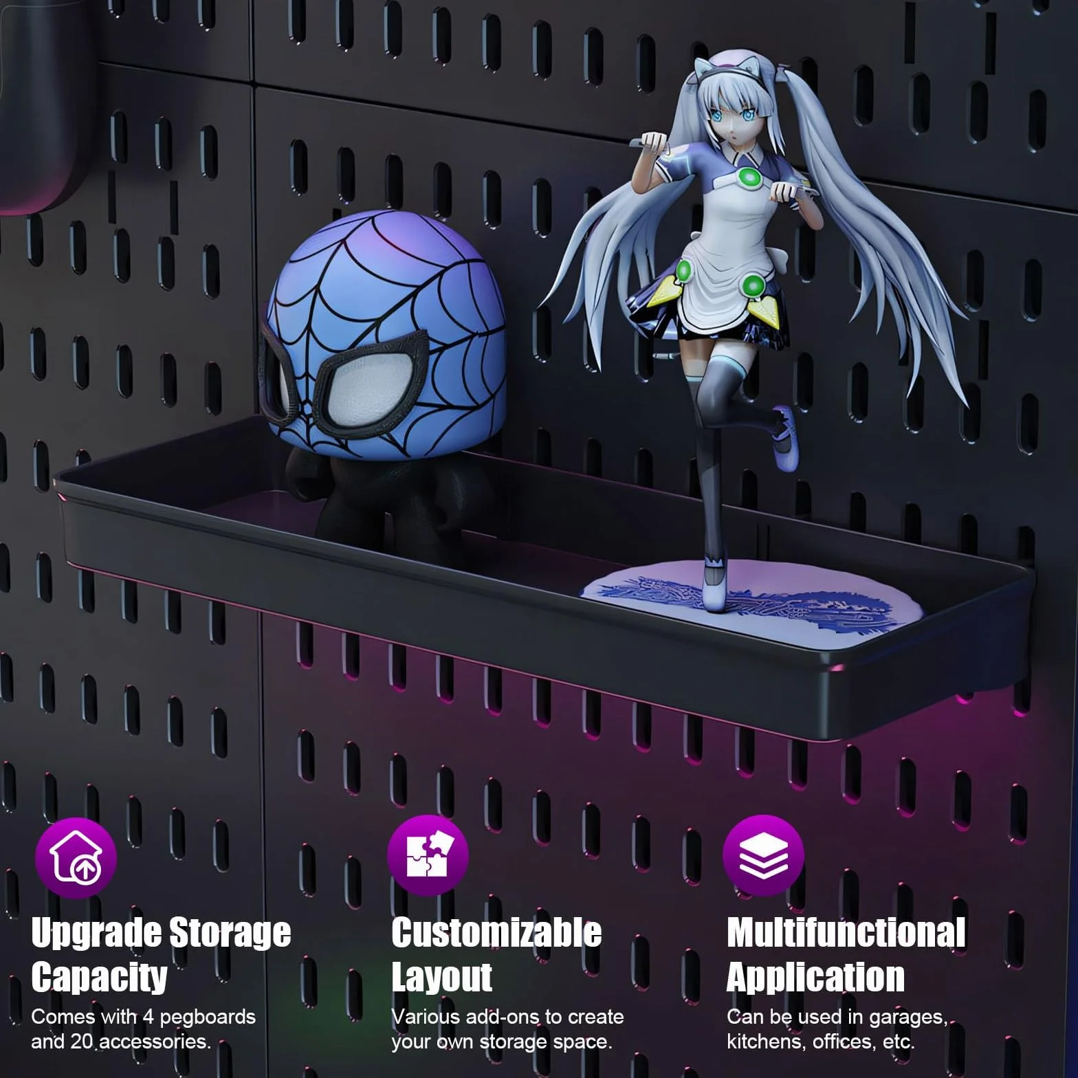 Set di 4 lavagne (42 x 30 cm) + 20 accessori per la conservazione della stanza, l'organizzazione e la decorazione, combinazione libera e facile da installare (nero)