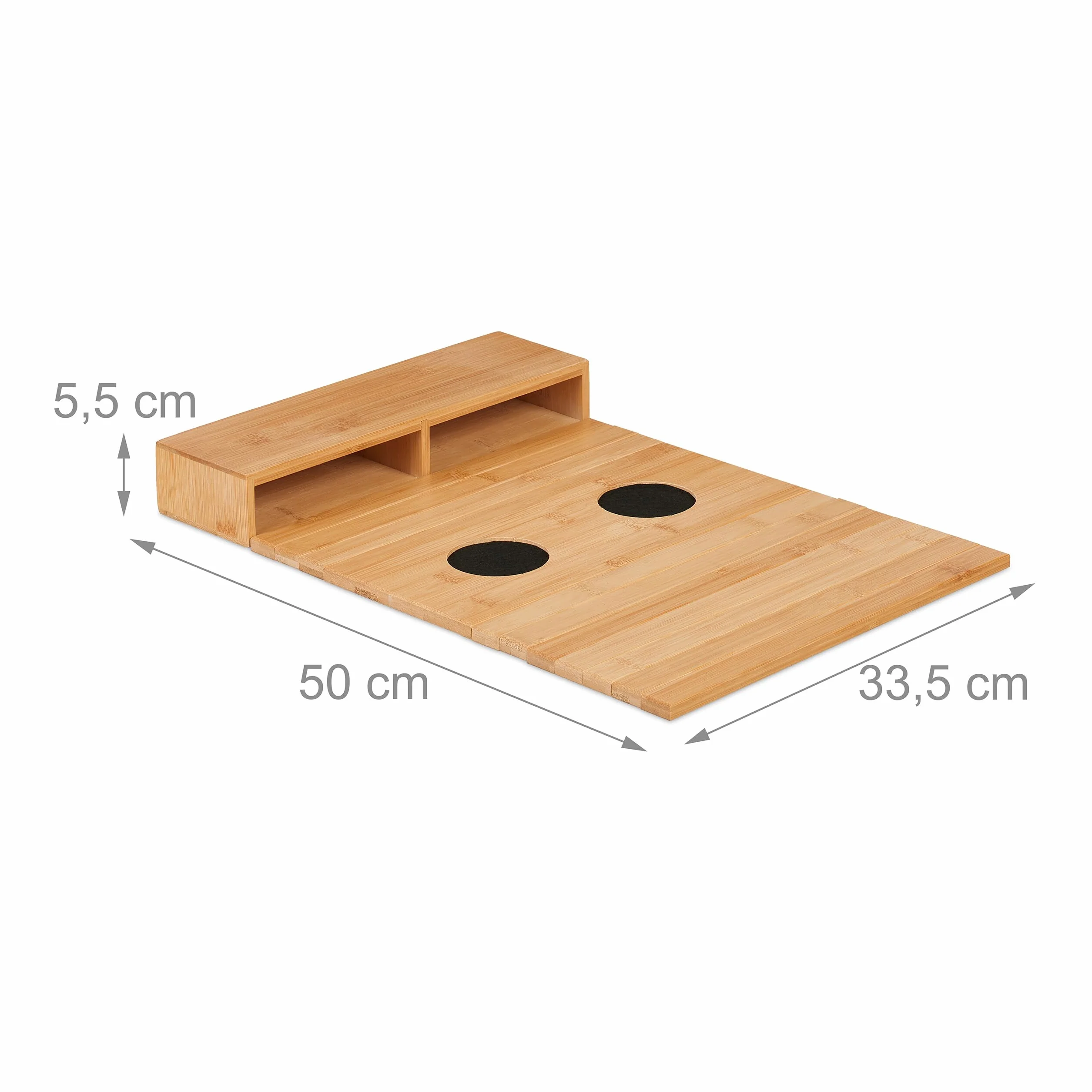 Relaxdays Vassoio per Bracciolo Divano, Tavolino con 2 Scomparti Porta Tazza caffè, HLP: 5,5x50x33,5 cm, bambù, Naturale