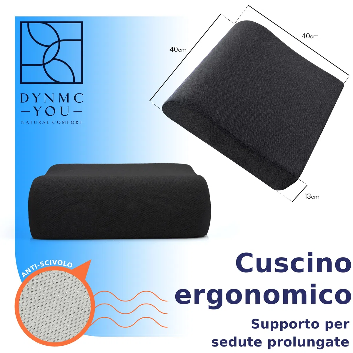 DYNMC you Comodo Cuscino Rialzo per Sedia Adulti – Rivestimento OEKO-TEX – Spessore 13 cm – Mantiene la Forma – Cuscino per Poltrona, Ufficio o Auto – Seduta Premium Nero