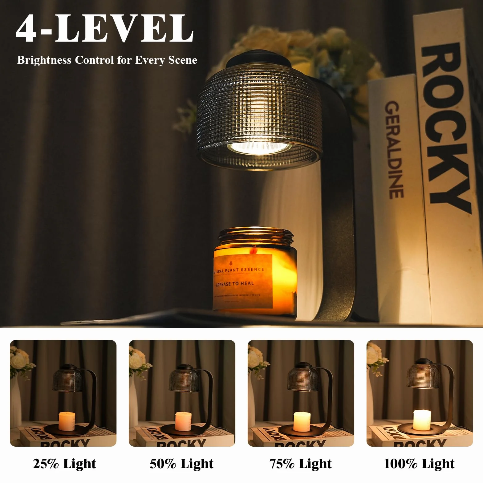 Lampada Scaldacandele con Timer e 4 Livelli di Luminosità, Scaldacandele Elettrico per Candele in Vaso, Decorazione per la Casa, Nero, Include 2 Lampadine, Regalo Perfetto (Grigio)