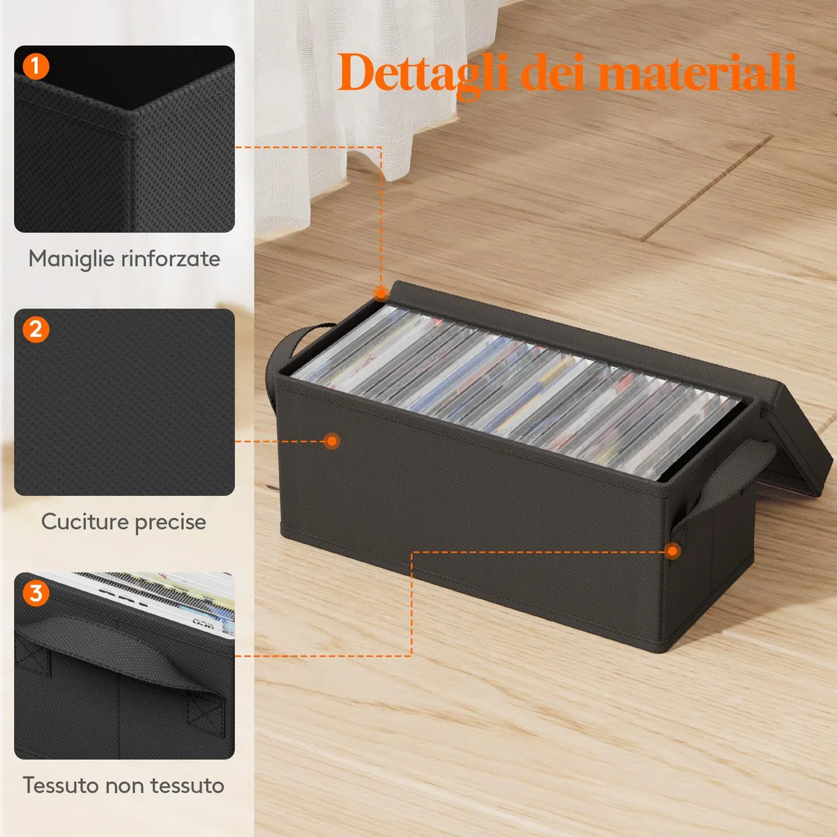 Lifewit Confezione da 6 Porta CD, Contenitori Impilabili con Coperchio Pieghevole per 180 CD (30 ciascuno), per Casa e Auto, Nero