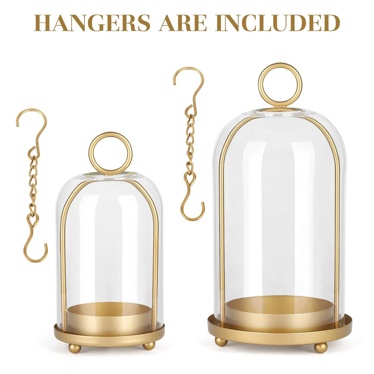 Versatile set di portacandele in metallo con cupola in vetro fatto a mano, portacandele in ottone, larghezza 13,2 cm e 10,4 cm, per tavolo o da appendere, decorazione industriale e fattoria