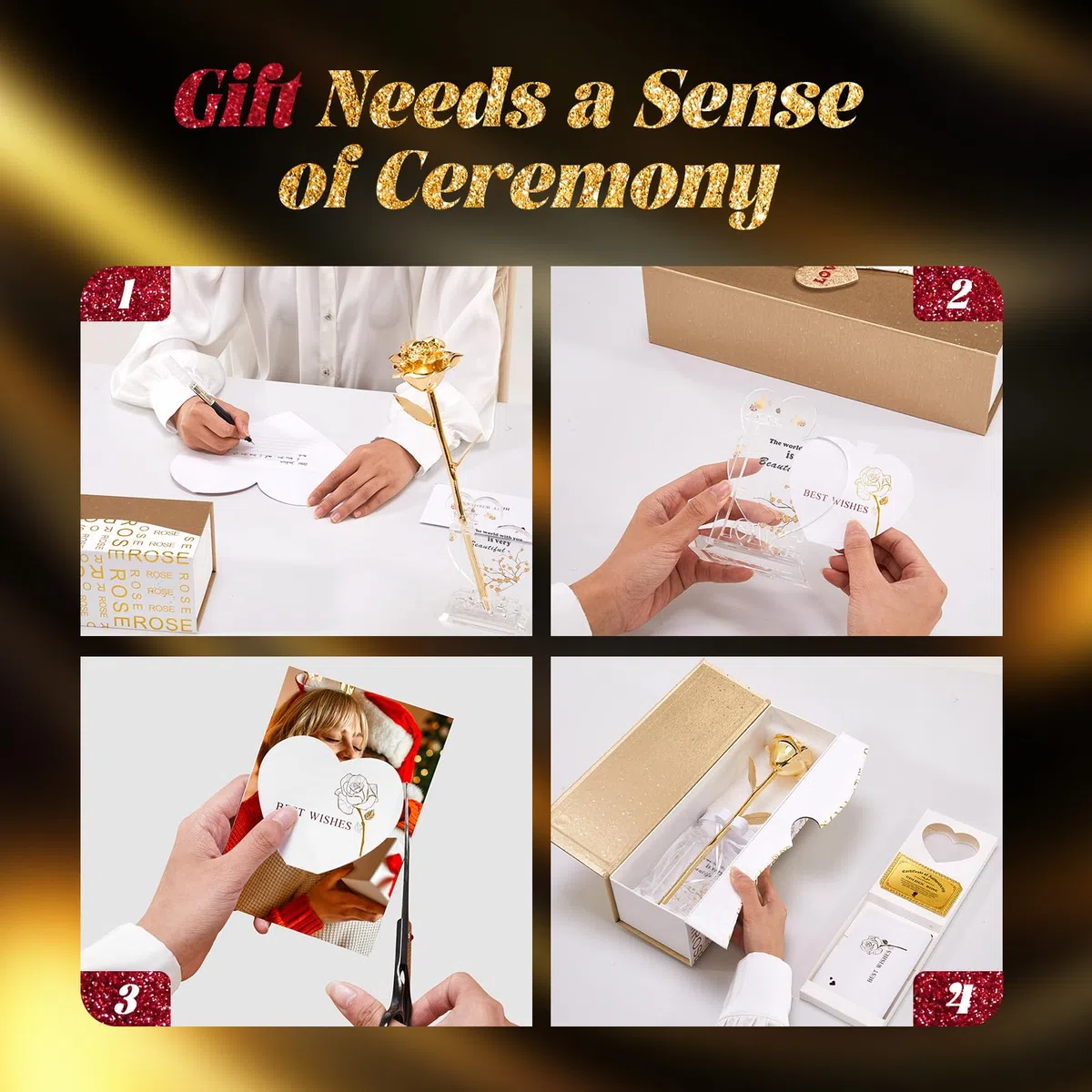 Mikasol Gold Dipped Real 24K Gold Rose, Flower Immersa A Mano In 24K Regali Romantici Della Rosa Per Le Donne In Sua Moglie Fidanzata Compleanno Anniversario San Valentino Festa Della Mamma Natale