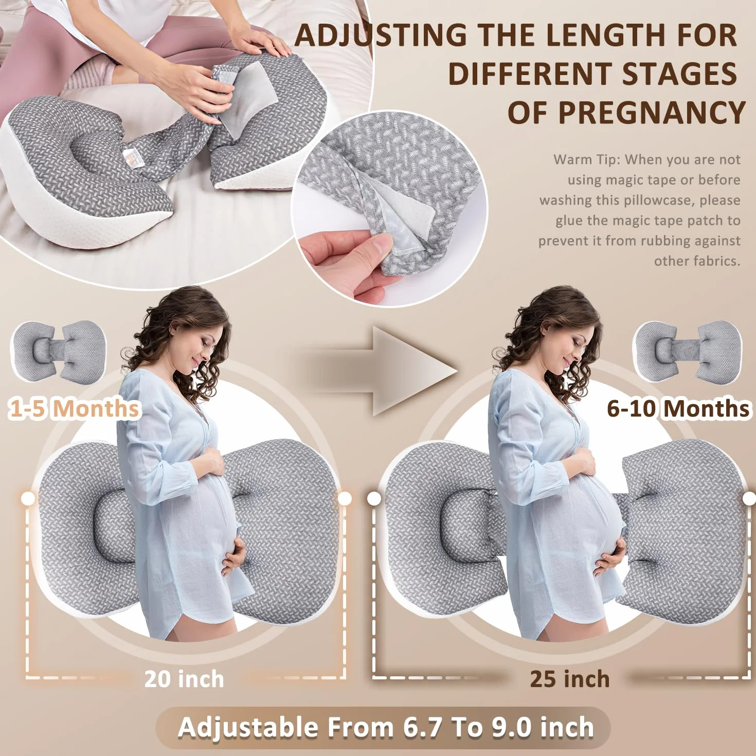 Chilling Home Cuscino per gravidanza per dormire, cuscino premaman per pancia, regolabile e portatile, per adulti, con fodera traspirante (grigio)