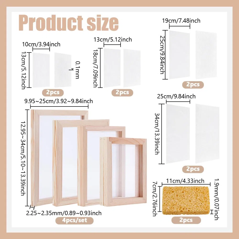 NBEADS 4 Set di Schermi In Legno per La Fabbricazione Della Carta, Telaio per Stampi per Fabbricazione Della Carta con Tessuto Non Tessuto Spugna Abrasiva per Forniture Fai Da Te Lavoretti con Carta