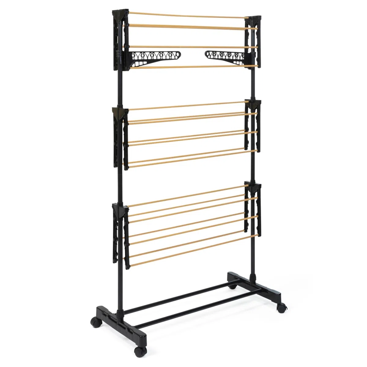 IDMarket - Stendibiancheria in acciaio MAXIMA inox nero e legno H.145 cm