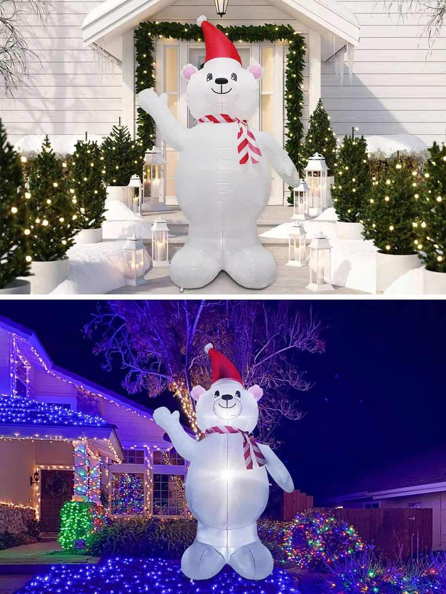 EBANKU 8 FT Orso Polare Gonfiabile di Natale, Decorazione Natalizia con Pupazzo di Neve Gonfiabile Incorporati Gonfiabili Decorazioni per Feste all'aperto per Interni ed Estern (8FT)