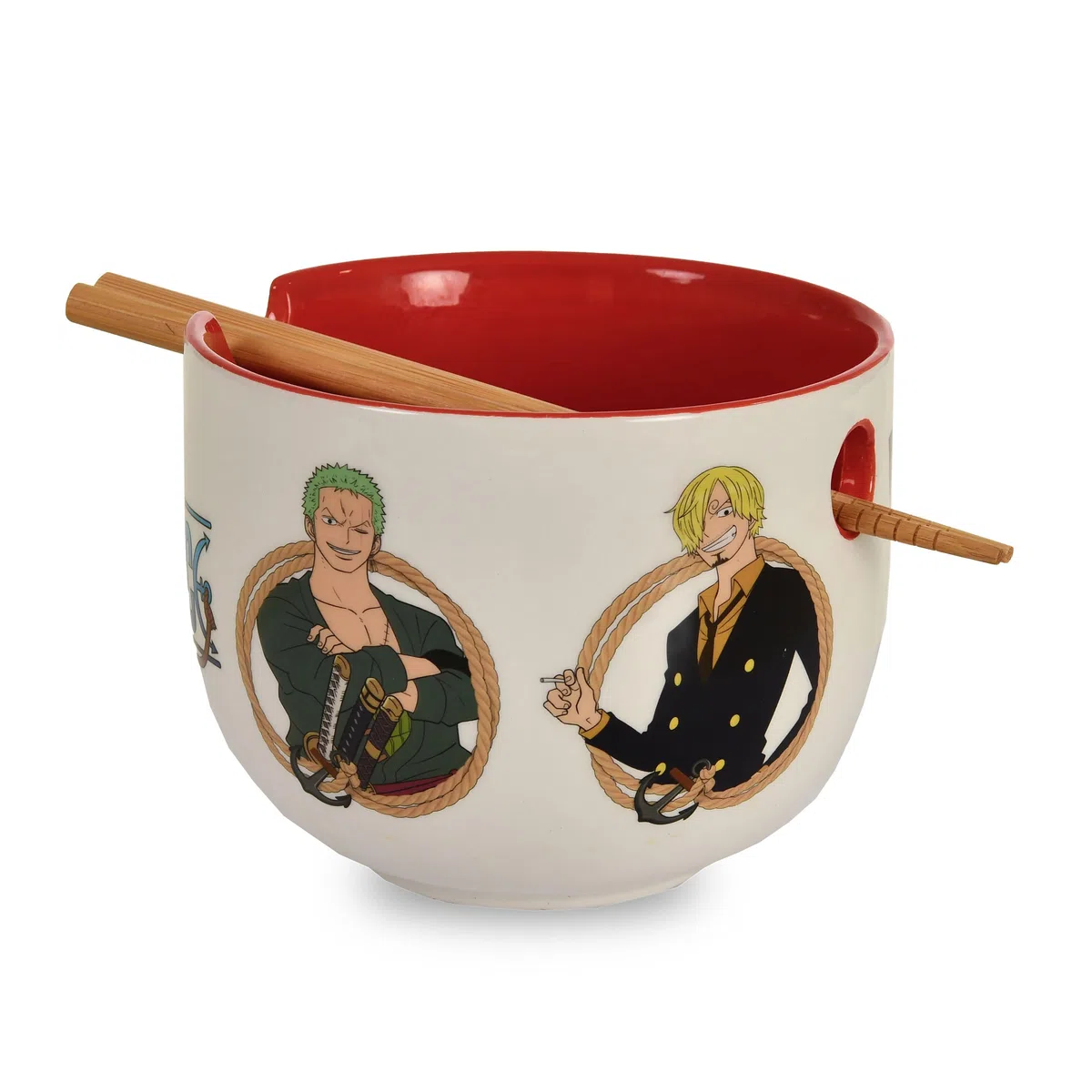Elbenwald - One Piece - Scimmia D. Luffy ramen, ciotola con bastoncini da cucina 500 ml, ceramica bianca