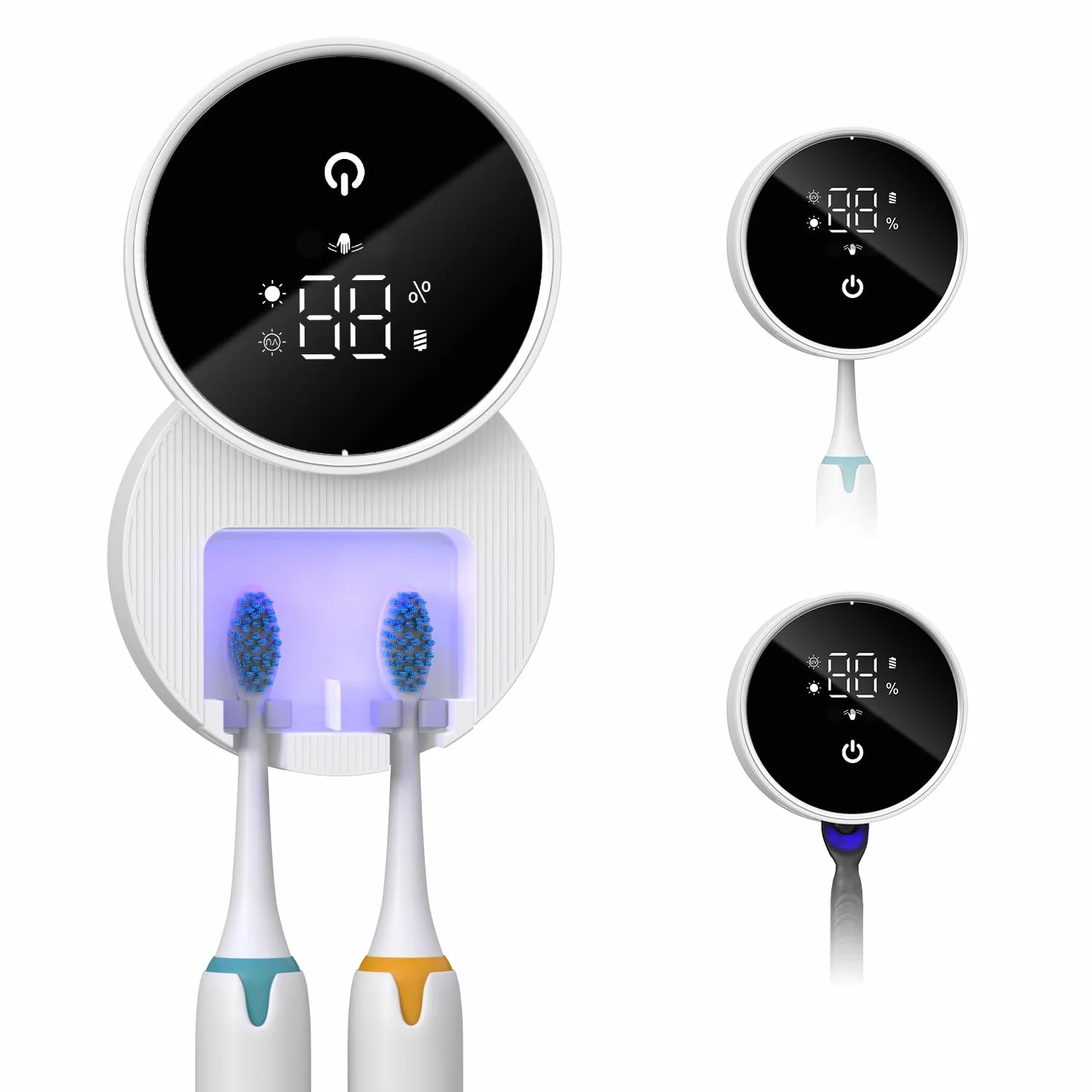 ORIA Disinfettante per Spazzolini da Denti, Porta Spazzolino Portatile per Spazzolini Elettrici e Manuali con Sterilizzazione Temporizzata, Asciugatura, Schermo LED, Ricaricabile per Viaggi, Casa