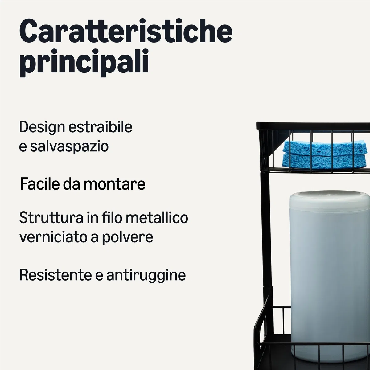 Amazon Basics, Organizer Portaoggetti Sottolavello con Inserti per Vassoi, a Forma di L, Organizer Estraibile per Armadietto, Vassoio Inferiore Scorrevole, Confezione da 2, Nero