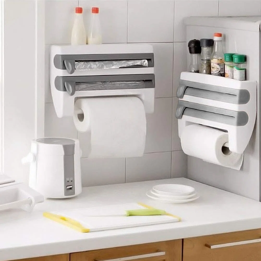 Svolgitore a parete, supporto da parete per asciugamani Dispenser di rotolo da multifunzione pellicola estensibile dispenser in alluminio con porta Sopalin Svolgitore Triplo Grigio