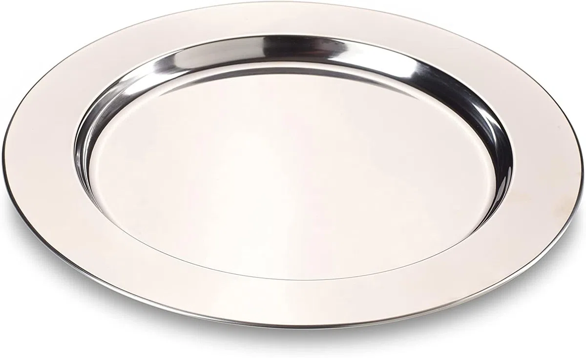 ECHTWERK Set di 4 sottopiatti/piatti da portata 'Shiny' in acciaio inossidabile, Edizione Argento, Ø 33,2 cm