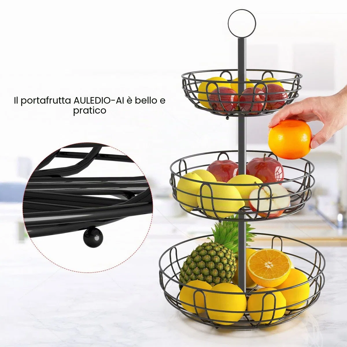 Bomclap Cestino per Frutta a 3 Ripiani, per Risparmiare Spazio, per Dolci e Verdure