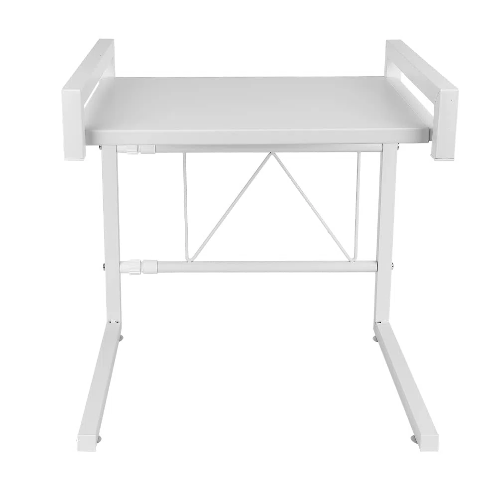 HUOLE Microonde Forno Scaffale Cucina Mensola: Salvaspazio Tavolo Fornetto Supporto Mensole Mobiletto Ripiano Casa Spazio Ripiani per Forno a Micronde Allungabile con Appendi Ganci 42 cm (40-65 cm)