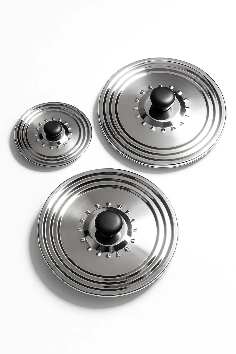 Set di 3 coperchi in acciaio inox anti grasso o antiproiezione Ø16/18/20 – Ø22/24/26 – Ø28/30/32 cm, tutti i diametri necessari coperchi per pentole e padelle, coperchio pentola, coperchio padella
