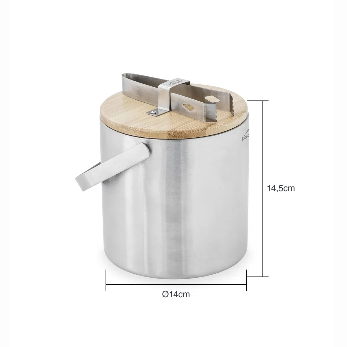 Lacor Nordic Secchiello per il Ghiaccio, Contenitore per il Ghiaccio, Acciaio Inossidabile, Include Piano in Bambù Naturale al e Morsetto in Acciaio Inox 18 e 10, 14 cm, Capacità, 1.3 L, 65514