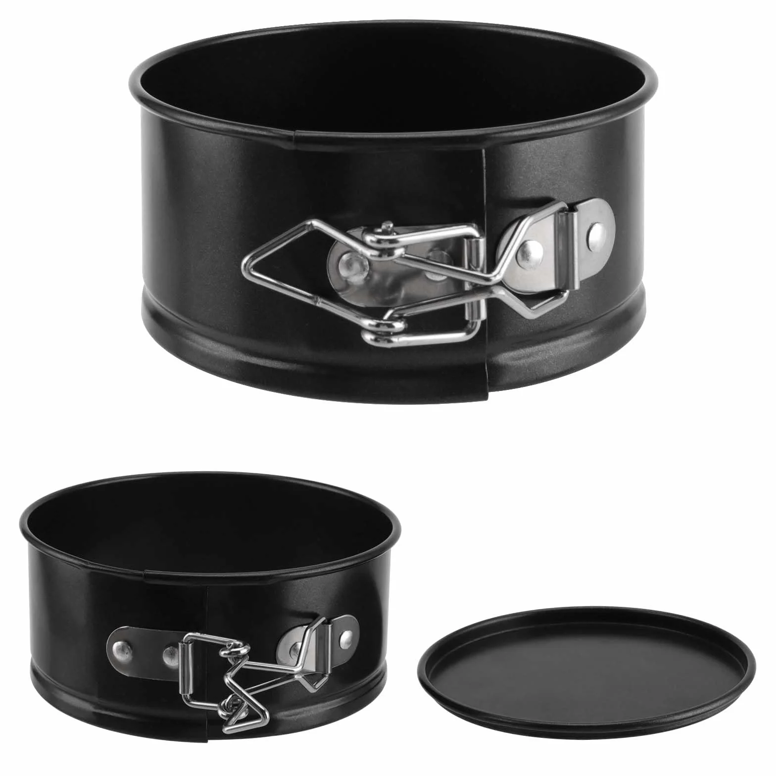 SINJEUN Confezione da 6 Mini Tortiere a Molla 10,2 cm, Teglie Antiaderenti in Acciaio al Carbonio con Fondo Rimovibile per Cheesecake, Torte e Quiche