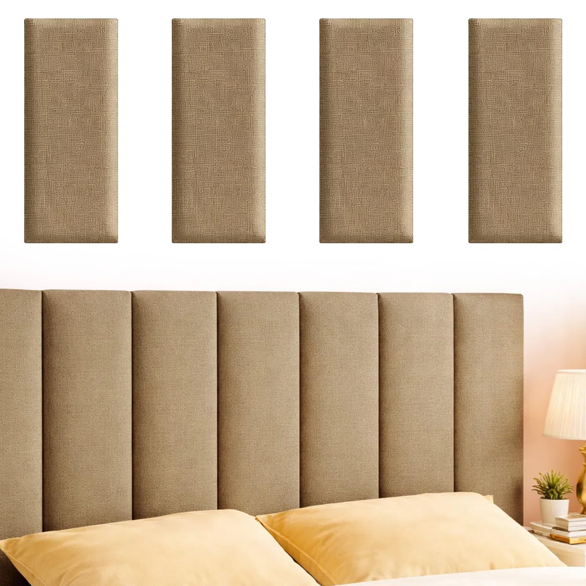 Set di 4 cuscini da parete autoadesivi, 40 x 20 cm, cuscini da parete imbottiti come testiera e protezione dagli urti, morbidi pannelli da parete per letto, cameretta dei bambini, camera