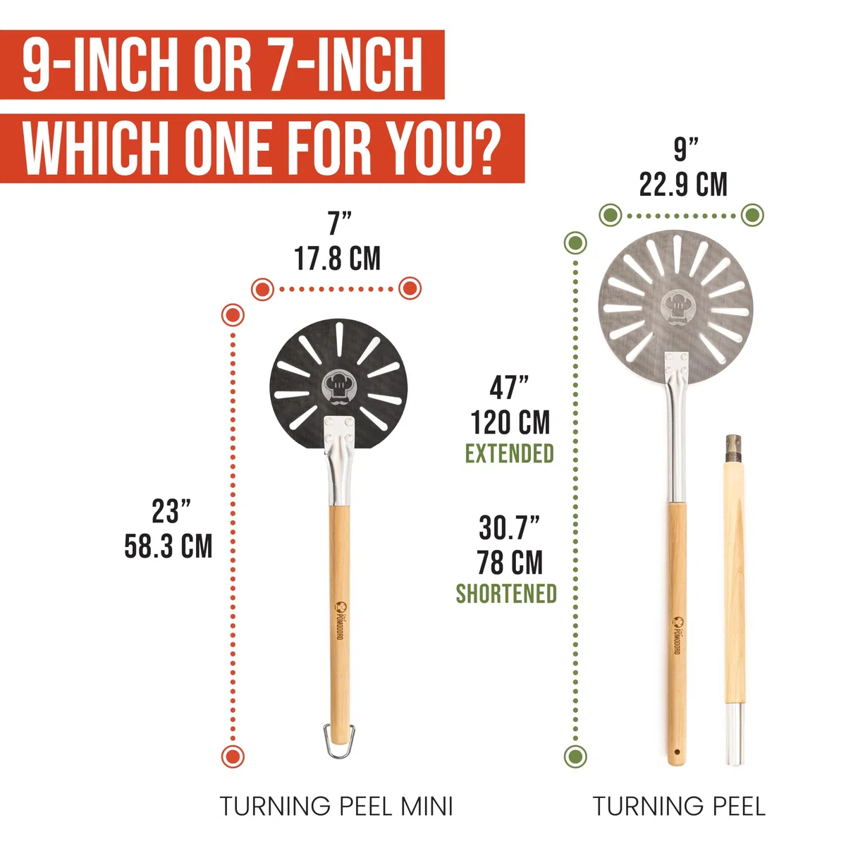 Chef Pomodoro Pala per pizza girevole da in alluminio con manico staccabile in legno, pala per pizza gourmet per pane e pizza (17,8 cm)