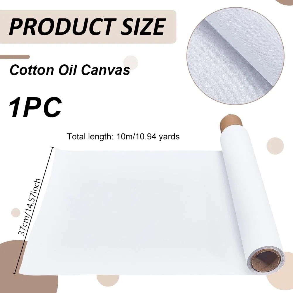 OLYCRAFT 10mx37cm Tela di Cotone con Doppio Fondo Rotolo di Tela Bianca Grandi Rotolo di Tele Forniture Artistiche Rotoli di Pittura Gesso Fondale per Pittura Fai Da Te Olio Acquerello Acrilico