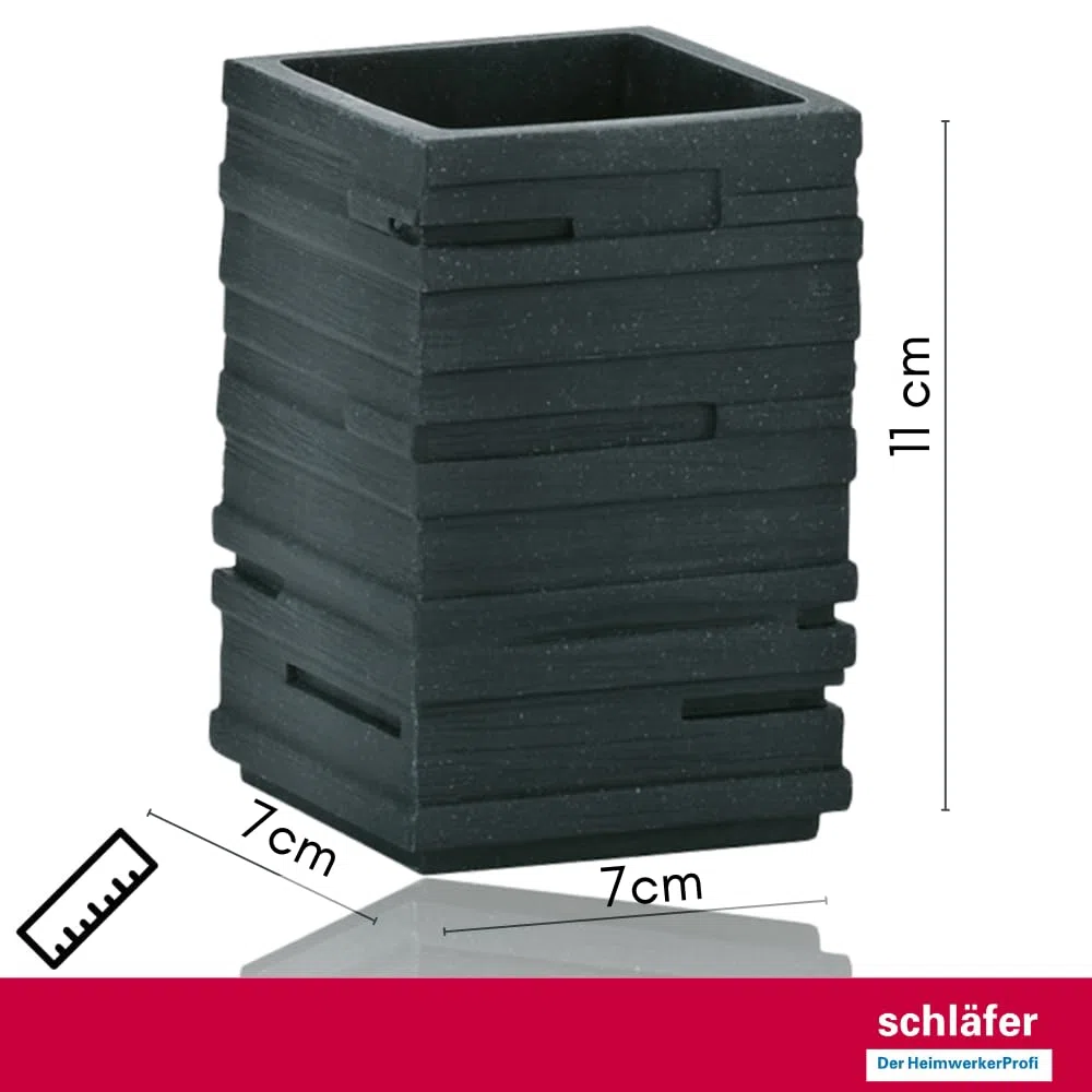 Schläfer 285100 | Set Bagno con Dispenser Portasapone, Portaspazzolino e Portasaponetta, Accessori in Resina Effetto Pietra Naturale Grigio Antracite, 3 Pezzi