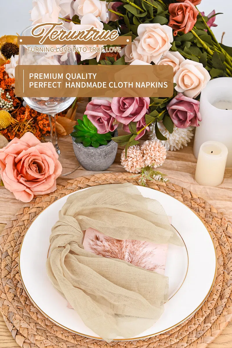 Teruntrue Confezione da 30 tovaglioli di stoffa beige con garza, lavabili, stile bohémien, per matrimoni, feste di compleanno, decorazioni per feste, 50 x 50 cm