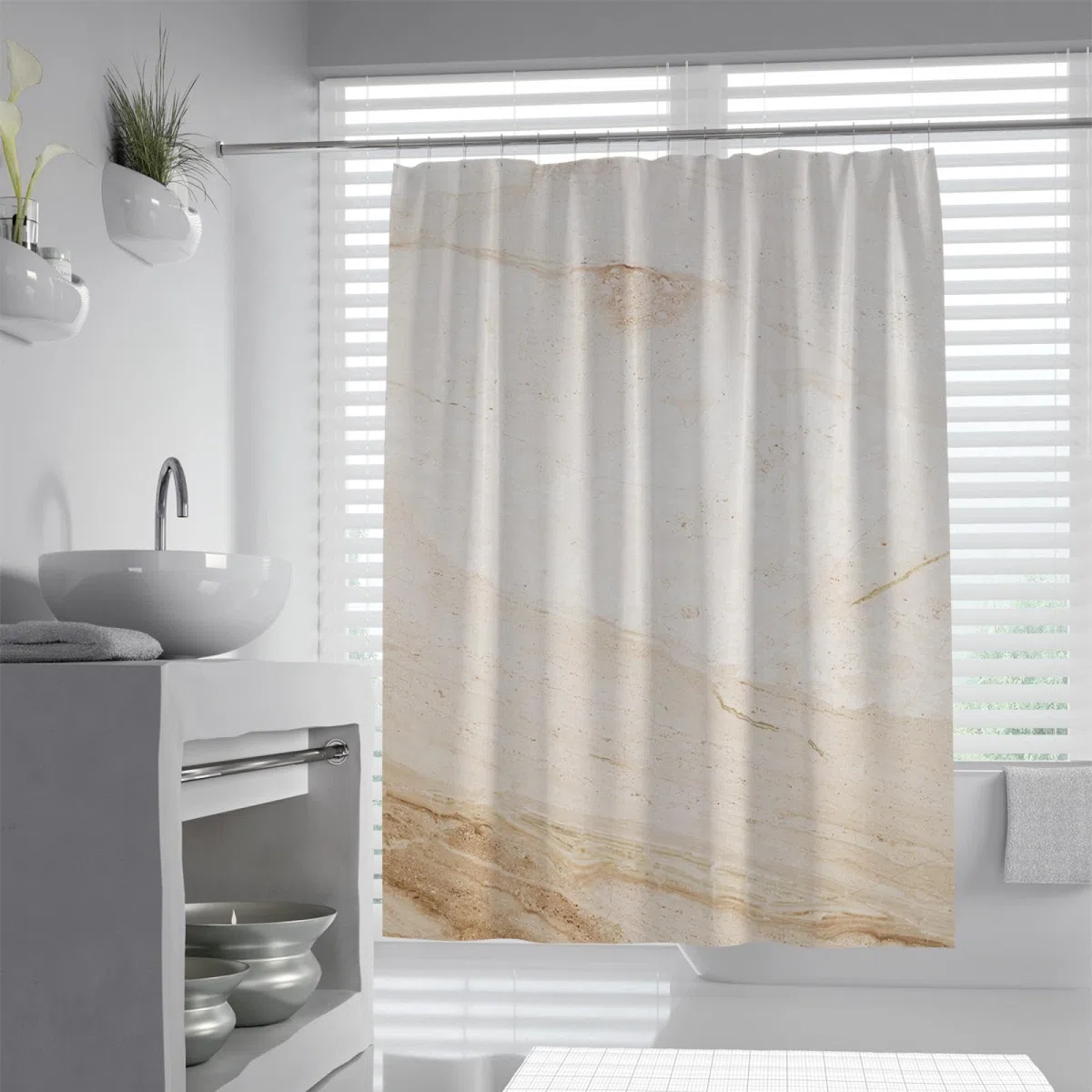 Tende Da doccia Beige Pulito Luminoso Minimalista Arredo Da Bagno Protezione Della Privacy Pratiche Tende Da doccia Con Ganci 150x180 cm