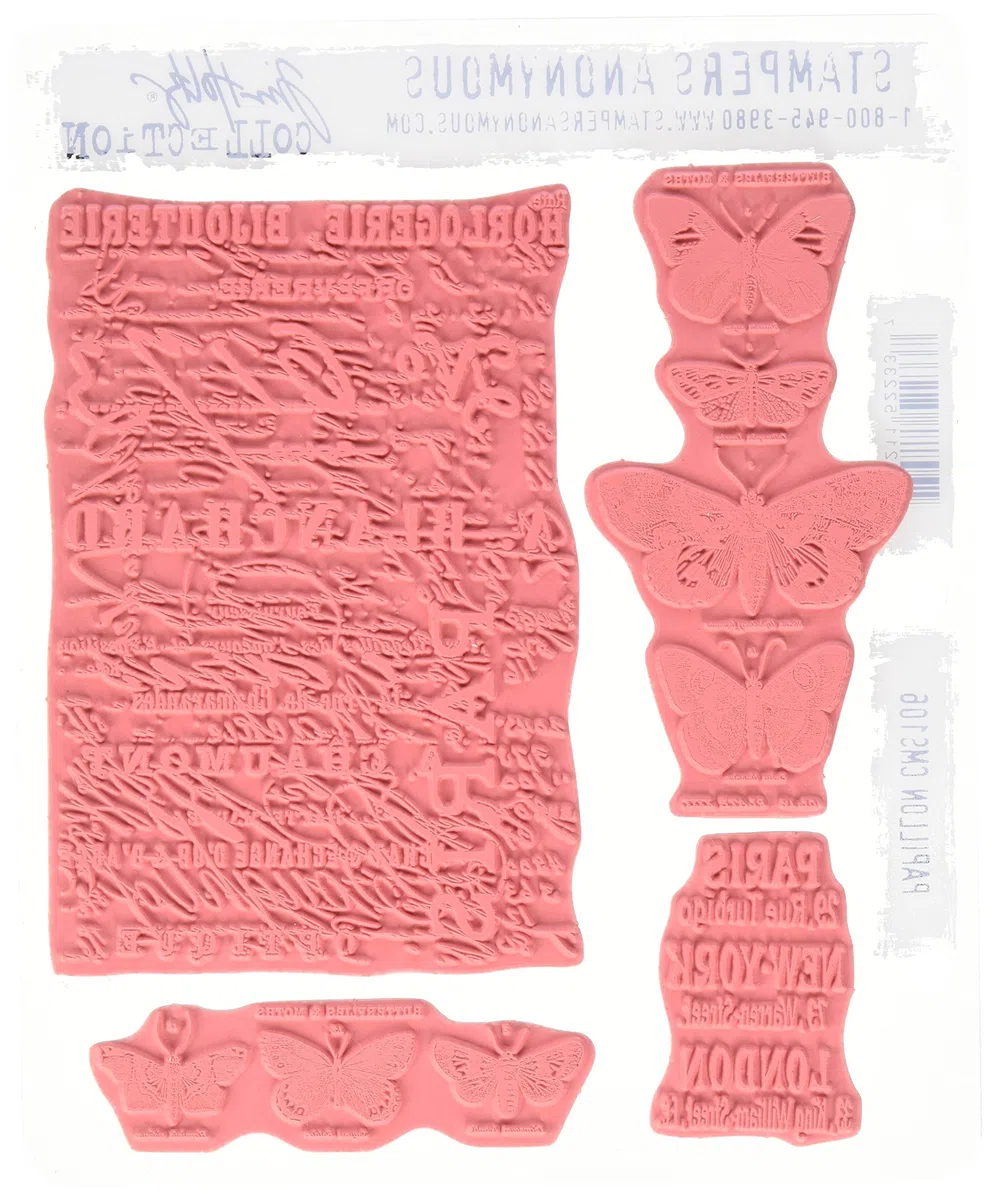 Stampers Anonymous Cling Stamps 7"X8.5"-Papillon Timbri Adesivi Tim Holtz, 17,8 x 20,5 cm, Gomma acrilica, Extra_Large