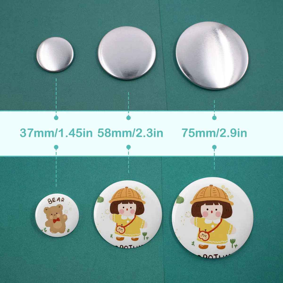 100 pezzi 58mm Blank Pin Button Parti del bottone posteriore per Button Maker Machine Artigianato fai da te tra cui coperture in metallo e pellicola trasparente