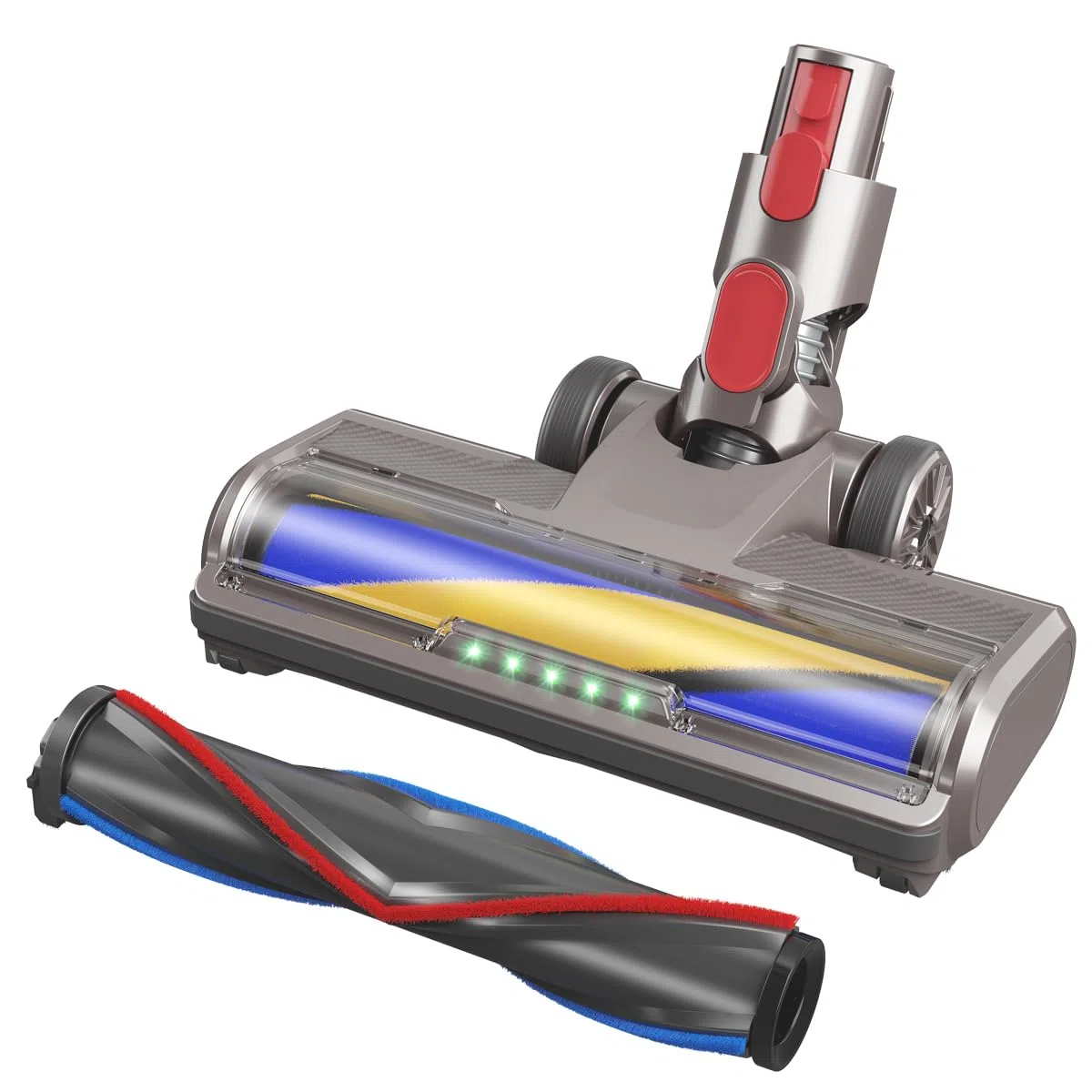 Spazzola compatibile con aspirapolvere Dyson V7 / V8 / V10 / V11 / V15, ricambio per spazzola da pavimento, spazzola turbo e rullo morbido con 5 luci anteriori verdi per pavimenti duri e tappeti