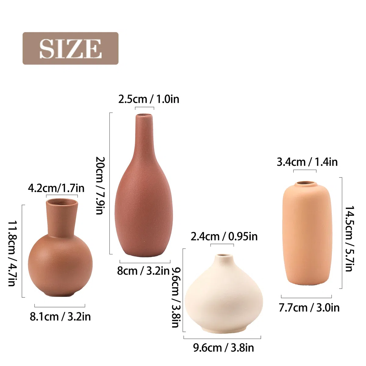 Vasi in Ceramica, Set di 4 Vaso Decorativo per Camera da Letto, Soggiorno (08 Marrone rossiccio/Arancione/Marrone/Beige)