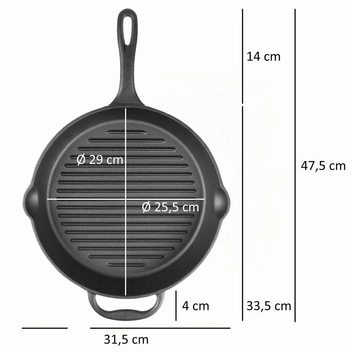 BBQ-TORO Padella in ghisa Ø 29 cm | Padella per grigliare in ghisa con manico, impugnatura e due beccucci, rigato | Padella per BBQ, padella per forno