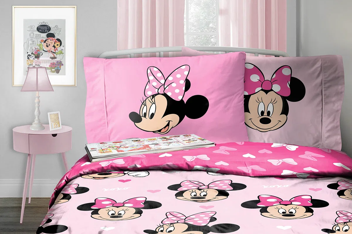 Jay Franco Set biancheria da letto per bambini Disney Minnie Hearts & Love 100% cotone 135 x 200 cm Misura letto singolo - Copripiumino + federa 50 x 70 cm