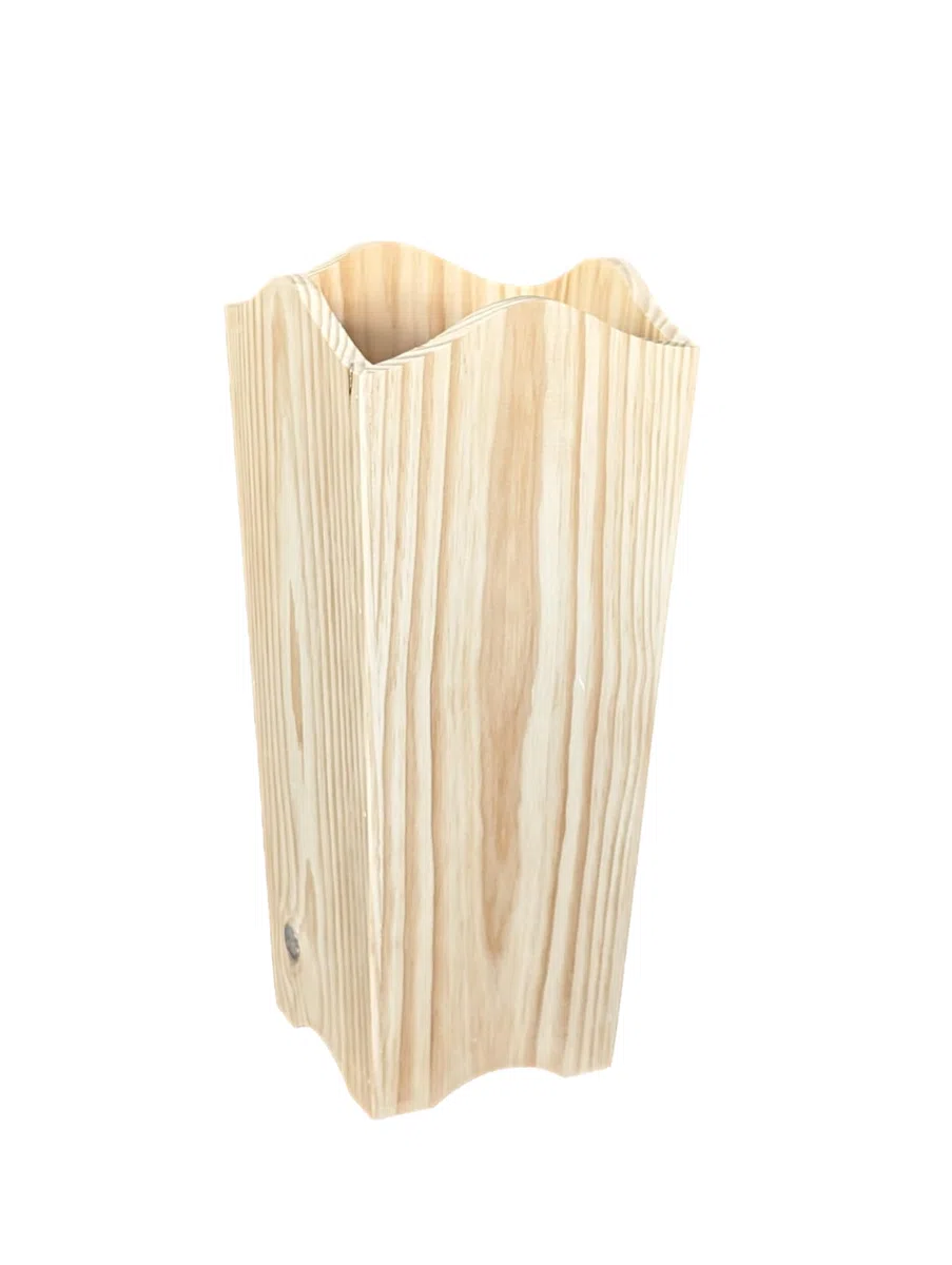 greca Portaombrelli con onde in legno di pino massello, in grezzo, per dipingere, misure (larghezza*profondità*altezza): 22 x 22 x 58 cm.