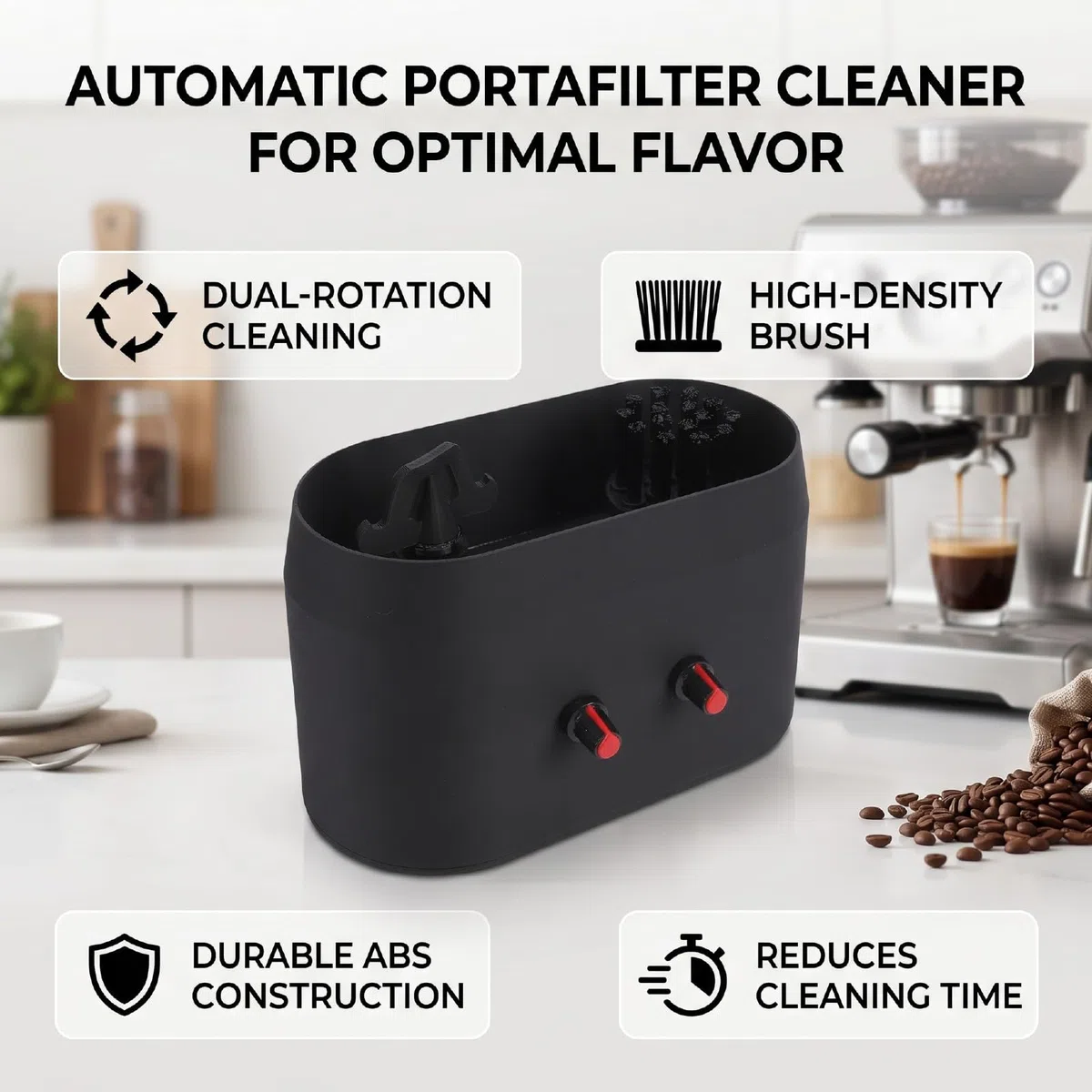 Detergente per Portafiltro Elettrico per caffè, unità di Pulizia per Portafiltro Alimentata in ABS Spazzola a Doppia Rotazione Estrazione di Detriti di caffè Motorizzata