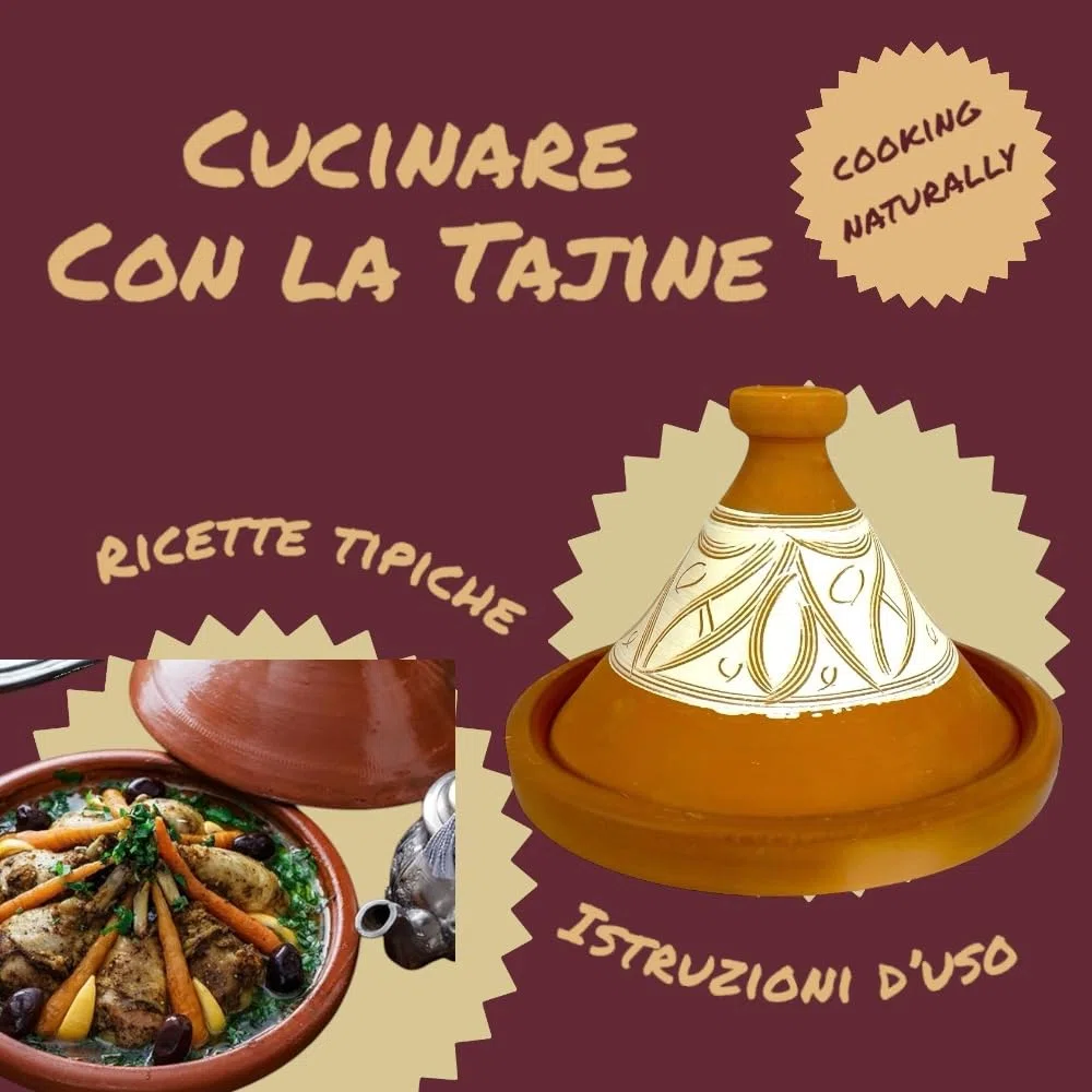 Tajine terracotta marocchina diam. cm30 naturale senza smalto completa di ricette ed istruzioni